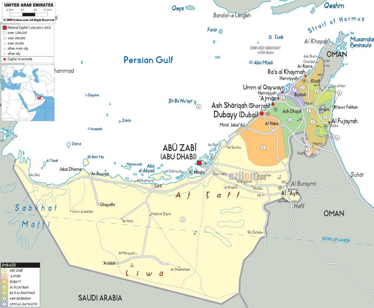 քարտեզ Դուբայի ԱՄԷ-ում