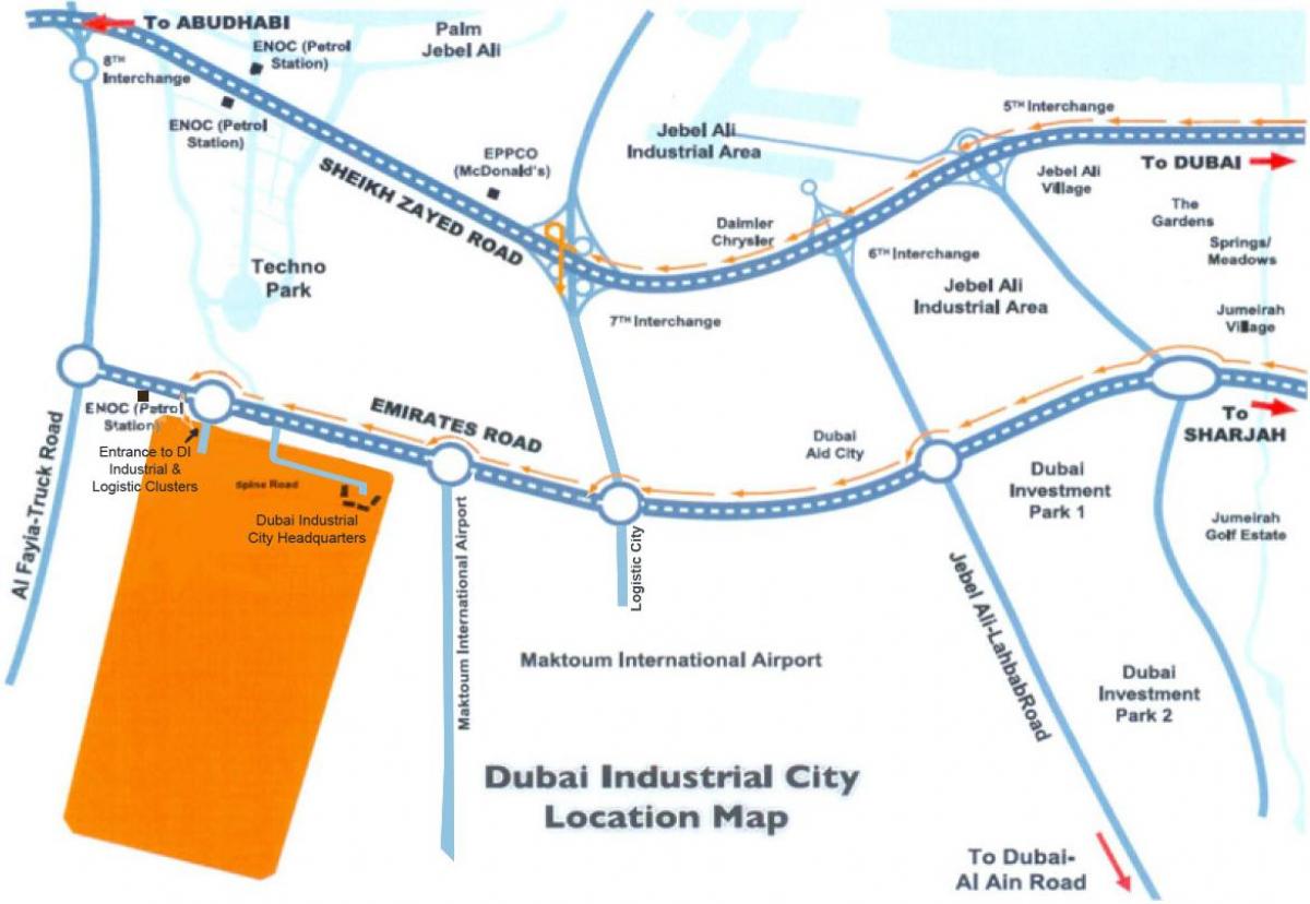 քարտեզ Դուբայի արդյունաբերական քաղաք