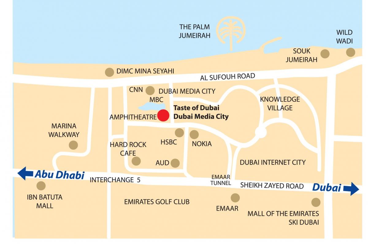 Dubai մեդիա Սիթի գտնվելու վայրը քարտեզի վրա